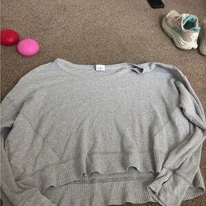 Aerie Gray Waffle Knit Top